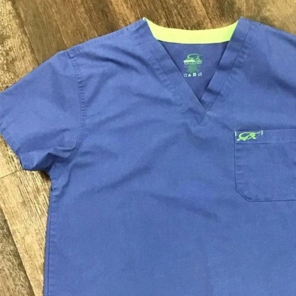 Blue Scrub V-Neck Top Sz. Small 1 Pocket
